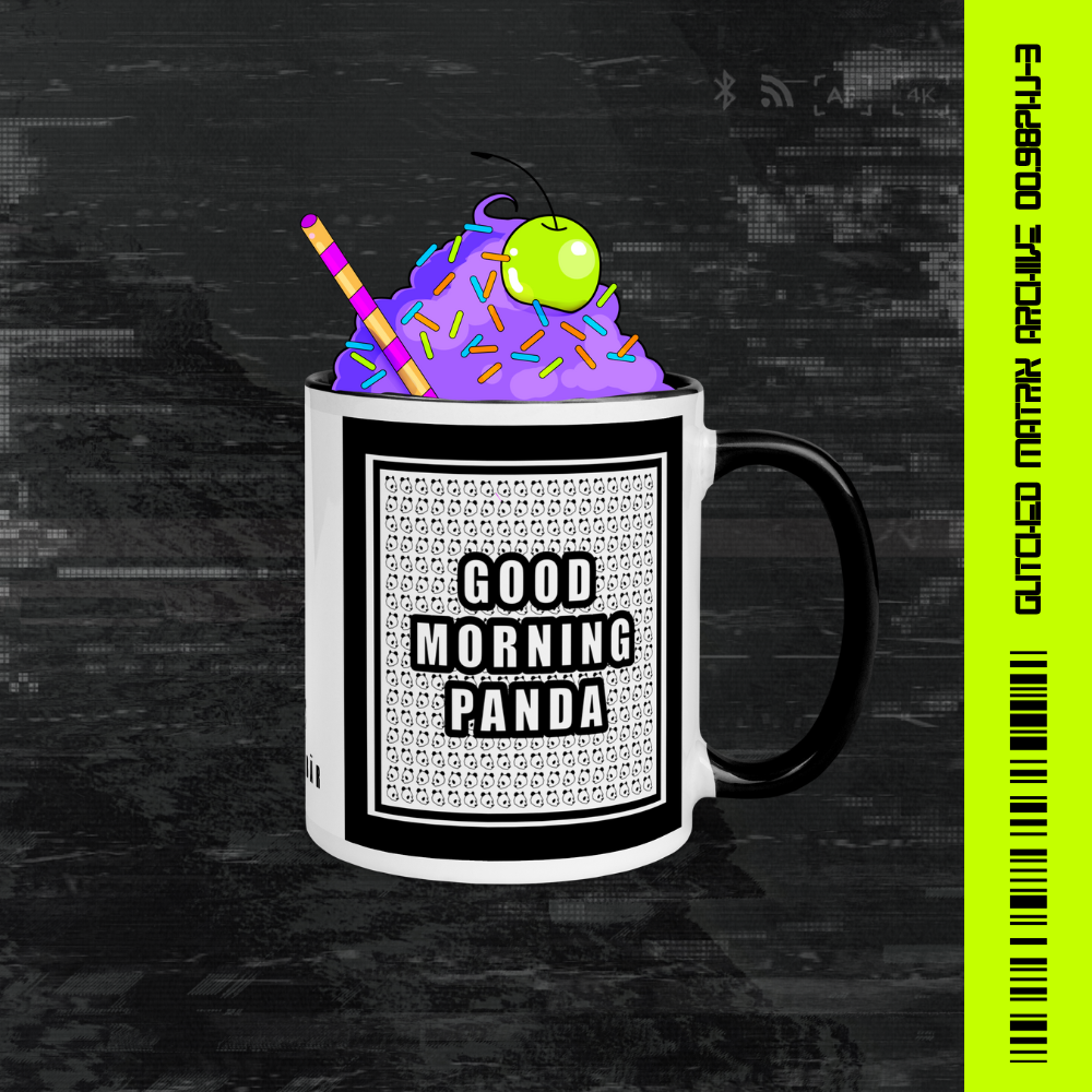 black good morning panda mug