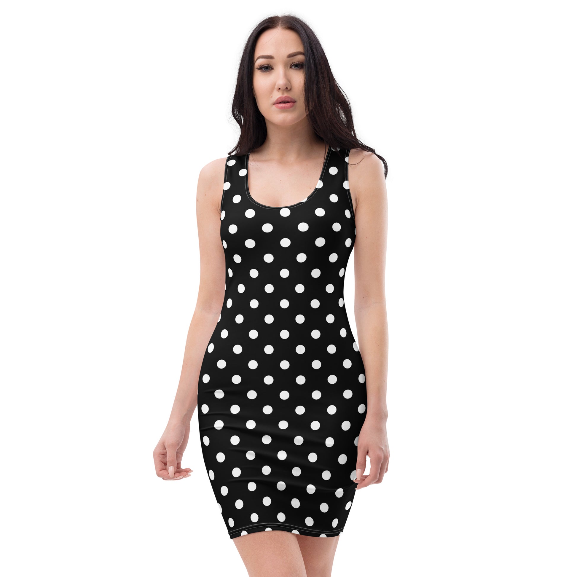 Black polka dot bodycon dress